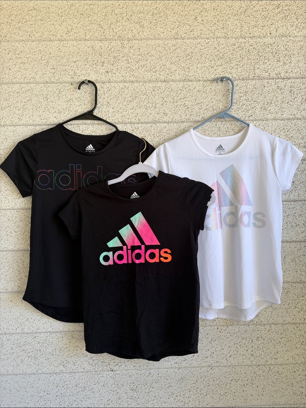 adidas Kids Black and White Short Sleeve Tees with Multicolor Logo
